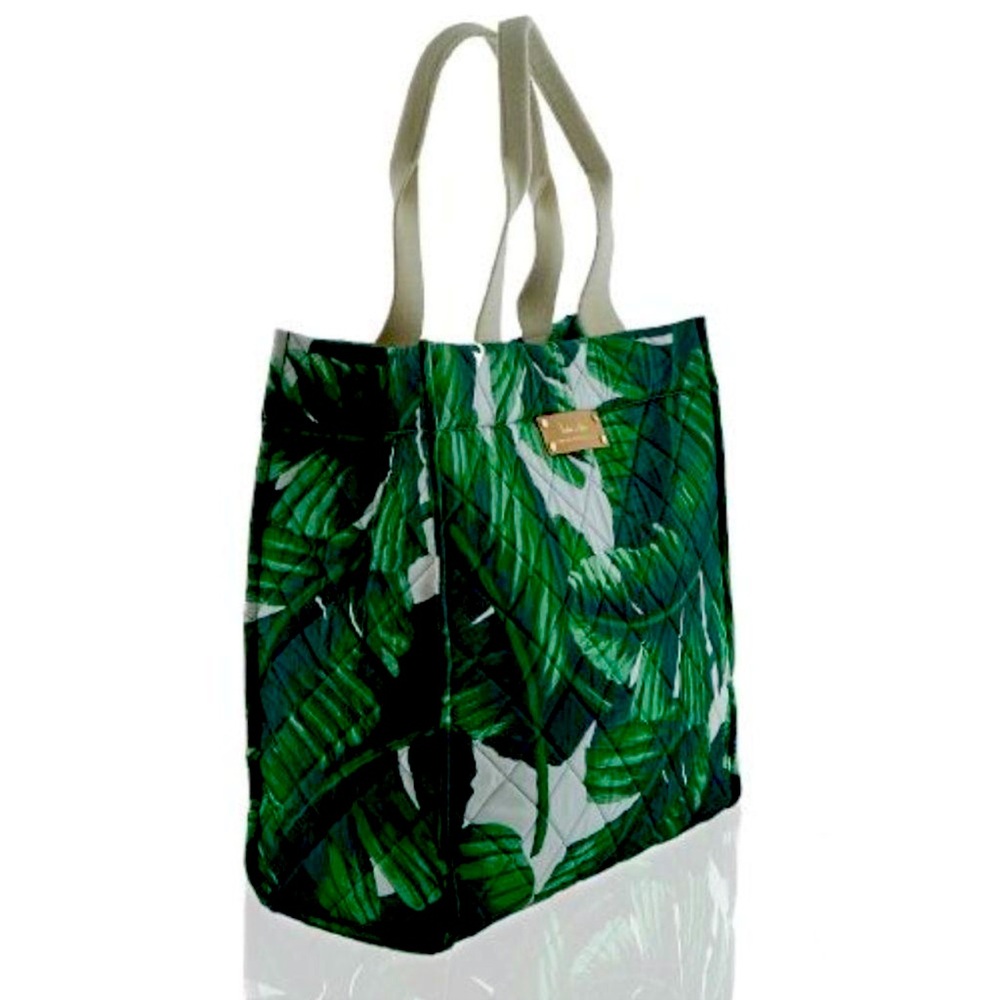 India Hicks Green Leaf Print Tote